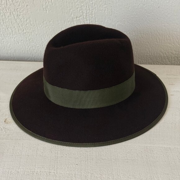 VTG Betmar Chelton Fedora Hat Olive Ribbon Trim Dark Purple Wool Felt One Size - Picture 4 of 10